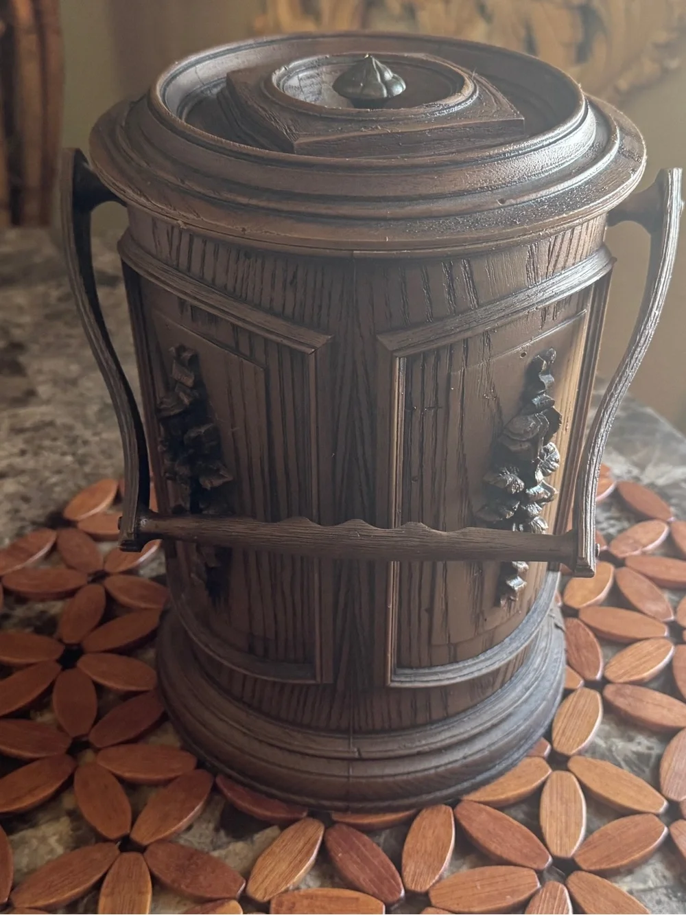Vintage Faux Bois Floral Ice Bucket 3 Qt MCM Barware